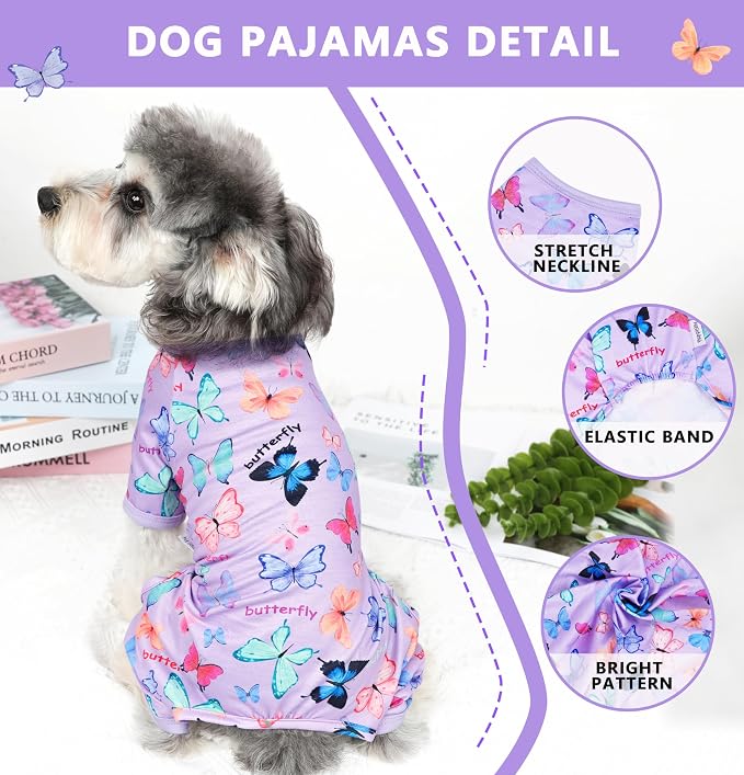 Dog Pajamas Spring Summer Dog Clothes for Small Medium Dogs Girl Boy Cute Soft Puppy Pjs Clothes Doggie Onesies Cat Pet Outfit(Butterfly,L)