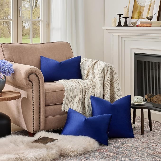 GIGIZAZA Royal Blue Velvet Throw Pillow Covers 12x20 Pack of 2 | Decorative Lumbar Pillows for Couch Sofa,280gsm Soft Textured Fabric,Modern Pillowcases,Luxury Cushion Covers