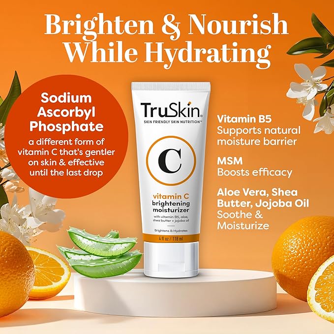 TruSkin Super C Duo - Vitamin C Plus Super Serum, 1 fl oz & Vitamin C Brightening Moisturizer, 2 fl oz - Two-Step Anti Aging Skin Care Set for Hydrated, Smooth & Firmer-Looking Skin