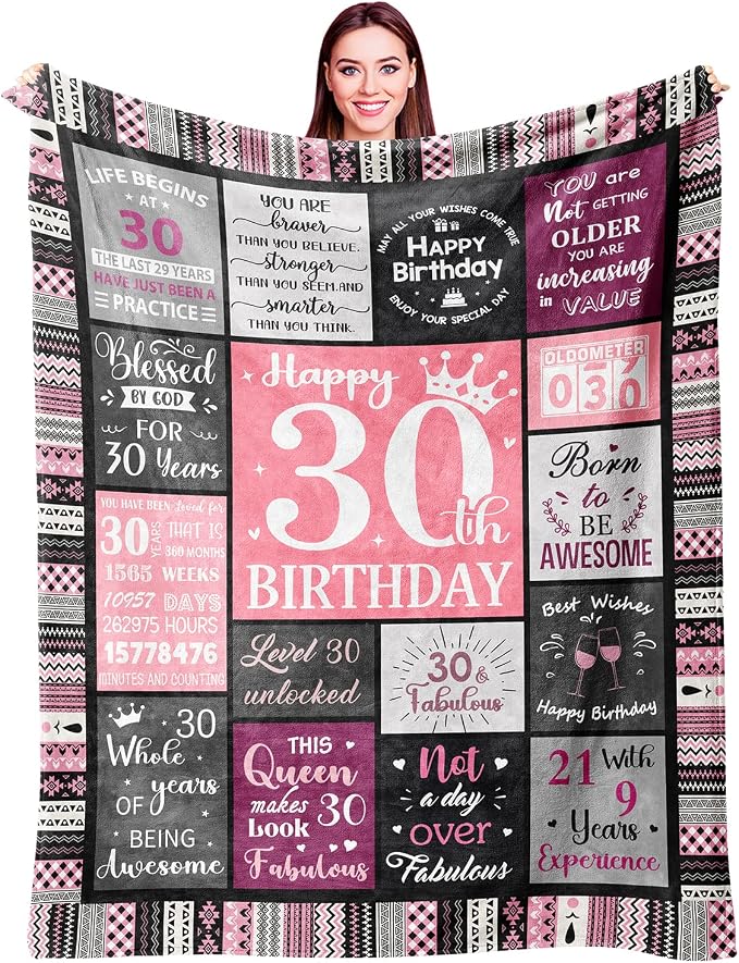 Ivivis 30th Birthday Gifts for Women, Happy 30th Birthday Decorations for Her, 30 Year Old Bday Gifts for 30 Year Old Women Friend Sister Daughter, 1996 Thorw Blanket 60”x50”