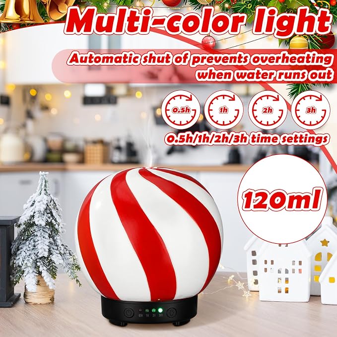 Glooglitter Ceramic Candy Diffuser Christmas Essential Oil Diffuser Gifts 120ml Holiday Present for Essential Oil Small Aromatherapy Humidifier Warmer for Home Office Decorations