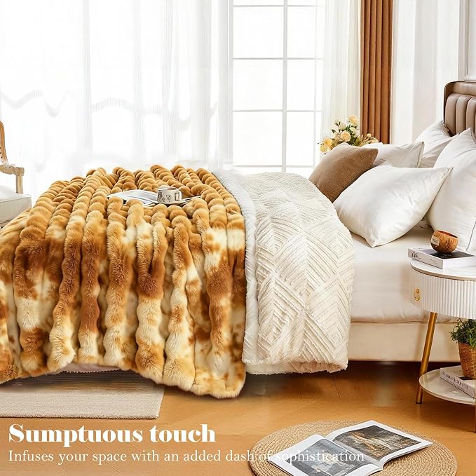 Faux Fur Throw Blanket for Couch, 1000 GSM Cozy Fuzzy Fluffy Soft Plush Thick Bubble Sherpa Blanket for Sofa Bedroom Living Room, Mothers Day Birthday Gifts for Women Home Decor
