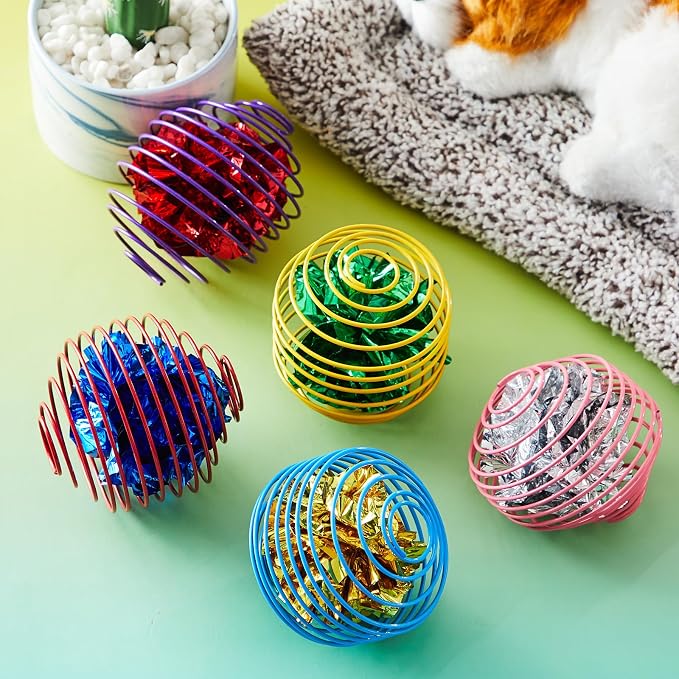 Jecery 5 Pcs Cat Toys Spring,Crinkle Ball,Multicolor