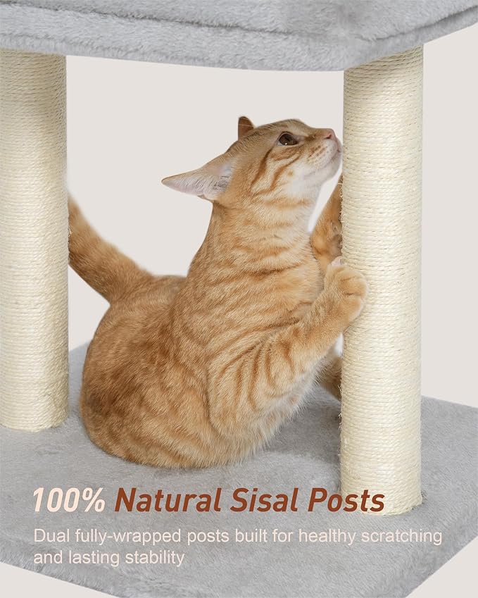 19" Small Cat Tree with Scratching Post for Indoor Cats with Perch | Light Gray, Removable 19"×15.8" Perch Bed, Dual Natural Sisal Scratcher,Small Cat Tower,Space-Saving