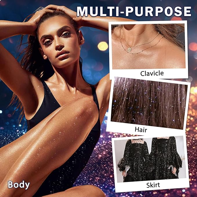 DAMUSI Pink Body Glitter Spray, Shiny Hair and Body Glitter Spray for Clothes, Holographic Glitter Hairspray Quick-Drying Long-Lasting Shimmer Highlighter Powder for Festival Concert Party Rave Prom