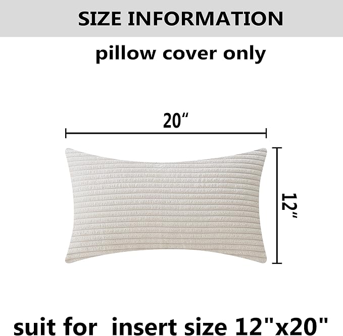 Home Brilliant Rectangular Pillow Cover 12 x 20 Solid Striped Velvet Corduroy Couch Chair Lumbar Pillow Oblong Summer Throw Pillow case for Baby Toddler, 12 x 20, Cream Cheese