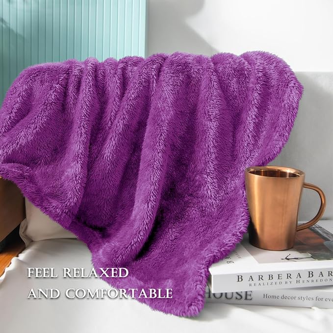 Exclusivo Mezcla Fuzzy Large Fleece Throw Blanket for Couch, Purple | 50x70 Inches, Super Soft and Cozy Throw, Plush Fluffy Blanket for Sofa, Bed, Bedroom, Home Decor, All Season