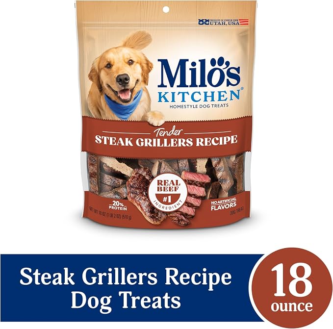 Milo's Kitchen Steak Grillers Recipe Dog Treats, 18 Oz. Bag (Pack of 4)