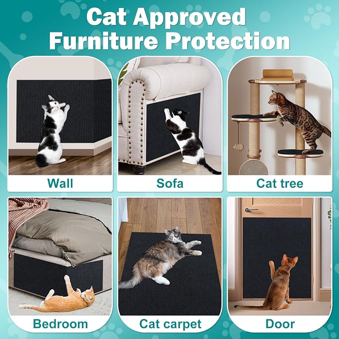 ENONCI 78.7x15.8 Cat Scratch Pad, Furniture Protector for Couch Corners | Trimmable, No-Shedding Cat Scratch Pad with Self-Adhesive Backing for Climbing, Protects Walls, Carpet and Couch