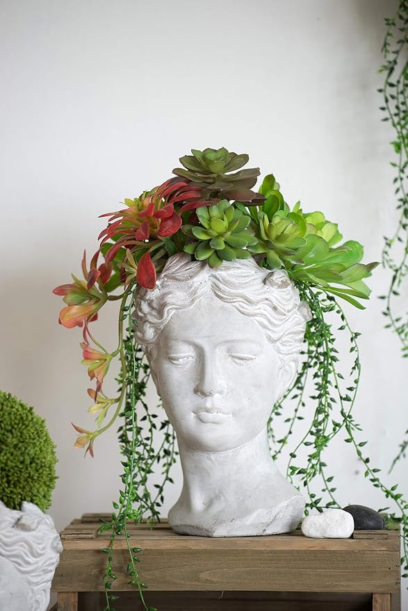 Greek Style Cement Head Vase: Modern Art Sculptural Planter for Indoor Decor - Gallery Exhibition Floral Display with Industrial Elements for Art Collectors & Interior Designers