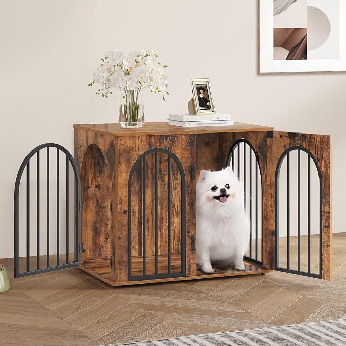 Hzuaneri 26.8'' Dog Crate Furniture,Dog Kennel Indoor for Small Dogs | Dog Kennel Furniture Wooden Dog Cage Heavy Duty Dog Crate Decorative Pet House End Side Table TV Stand,Rustic Brown DFC85501B