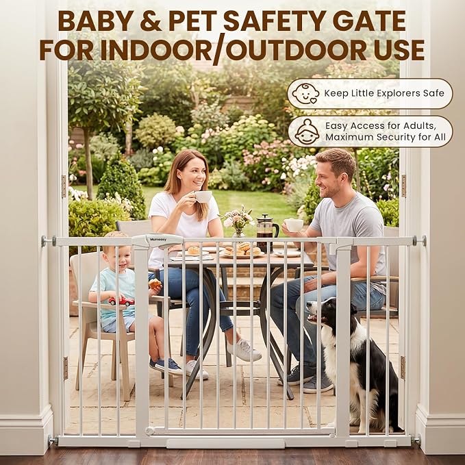 Mumeasy 36-58" Extra Wide Baby Gate for Stairs, 30" Tall Walk Through Dog Gate for Doorways & Hallways, Auto Close Pressure Mounted Safety Gate for Toddlers & Pets, Dual Swing Child Gate Indoor, White