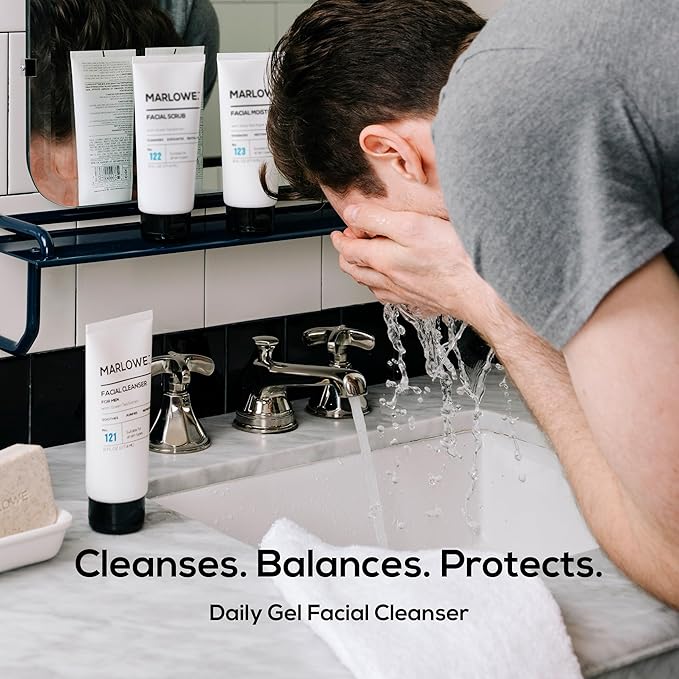 MARLOWE. No. 121 Facial Cleanser 6 oz, Daily Mens Face Wash with Natural Extracts & Antioxidants, Soothes, Purifies, Refreshes, Thick Lather, Fresh Woodsy Scent