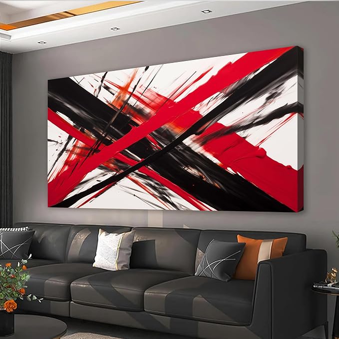 Large Canvas Wall Art for Living Room Black and Withe Red Abstract Print Picture Bedroom Office Wall Decor Modern Framed Abstract Wall Decoration Artwork Size 29x58 Ready to Hang