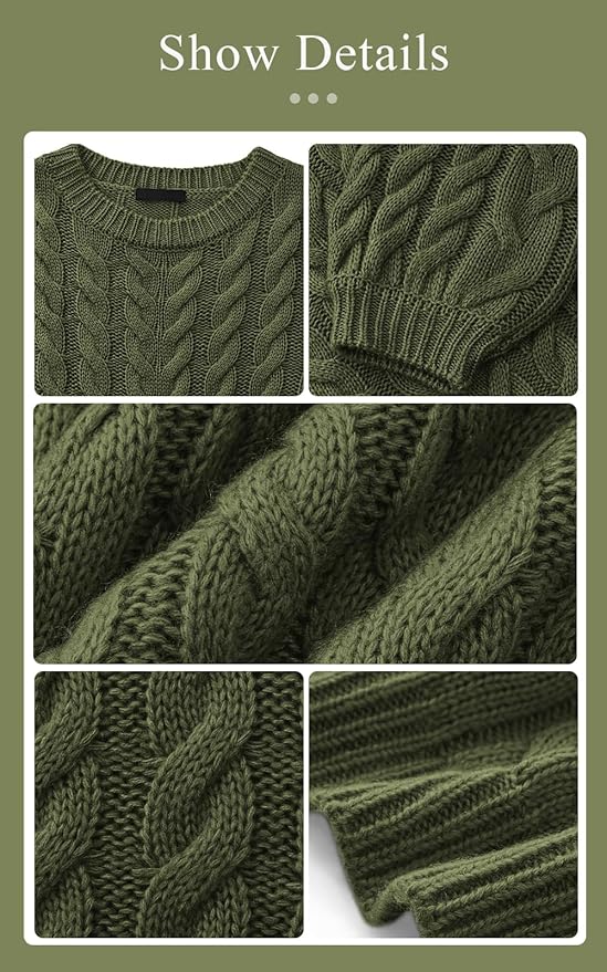 PRETTYGARDEN Womens Sweaters Spring 2026 Cable Knit Long Sleeve Crewneck Oversized Sweater Chunky Pullover Loose Outfits