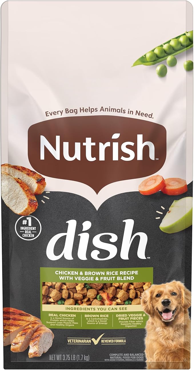 Nutrish Dish Dry Dog Food, Chicken Recipe, 3.75 lb. Bag (Rachael Ray) | Made with Dried Peas, Carrots & Apples And Contains No Added Corn, Wheat, Soy or Gluten Ingredients
