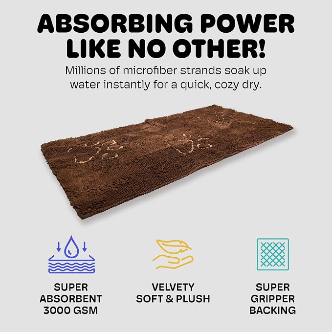 Dog Gone Smart Dirty Dog Doormat Runner - Mocha, 60 x 30 Inches | Fast Drying Rug with Super Gripper Backing for Clean Floors - Absorbent Microfiber and Machine Washable Mat for Muddy Paws