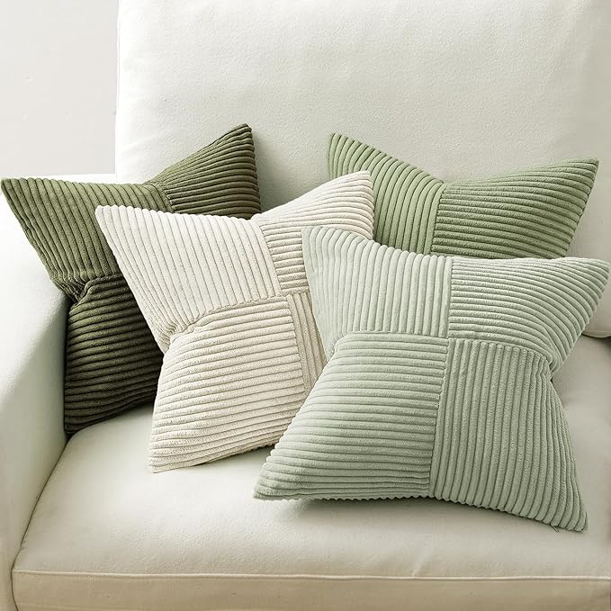 MIULEE Summer Light Green Decorative Throw Pillow Covers 18x18 Inch Set of 4 Boho Farmhouse Cushion Covers Mordern Classic Pillow Cases Soft Corduroy Gradient Home Decor for Couch Sofa Living Room Bed