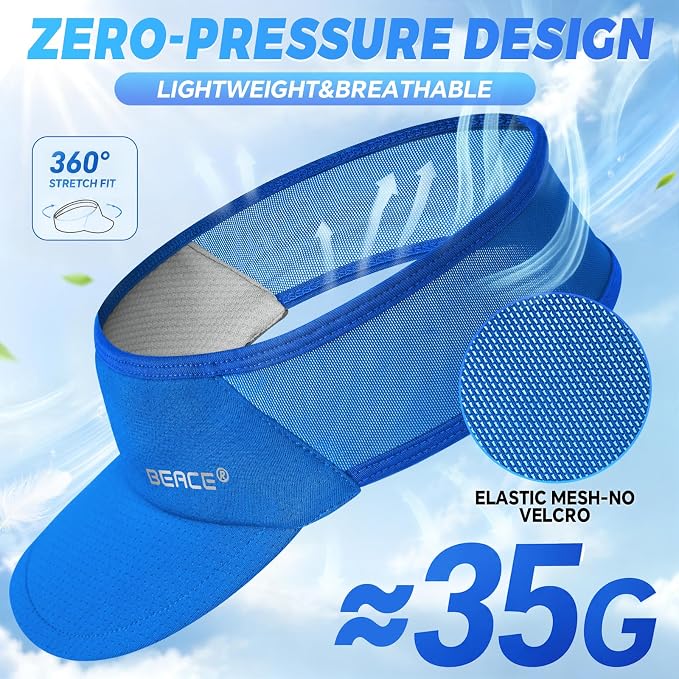 BEACE Sun Visor Hat Women Men-Sports Lightweight Wicking Stretchy Sunvisor Cap for Golf Tennis Running Pickleball Beach