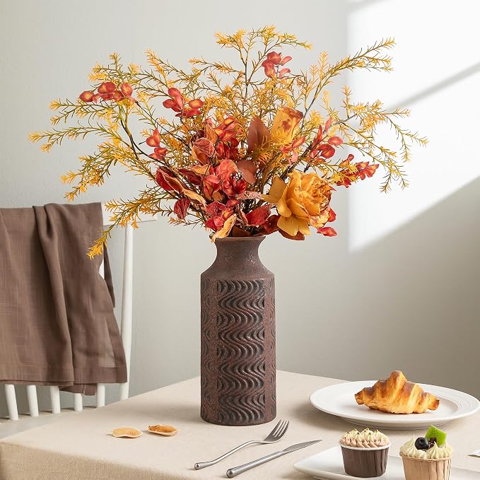 Rustic Ceramic Vase, 11 Inch Tall Vintage Flower Vase for Decor | Farmhouse Vase Adds Vintage Charm to Centerpieces, Tabletop, and Home Decor, Perfect for Christmas and Rustic Style Spaces