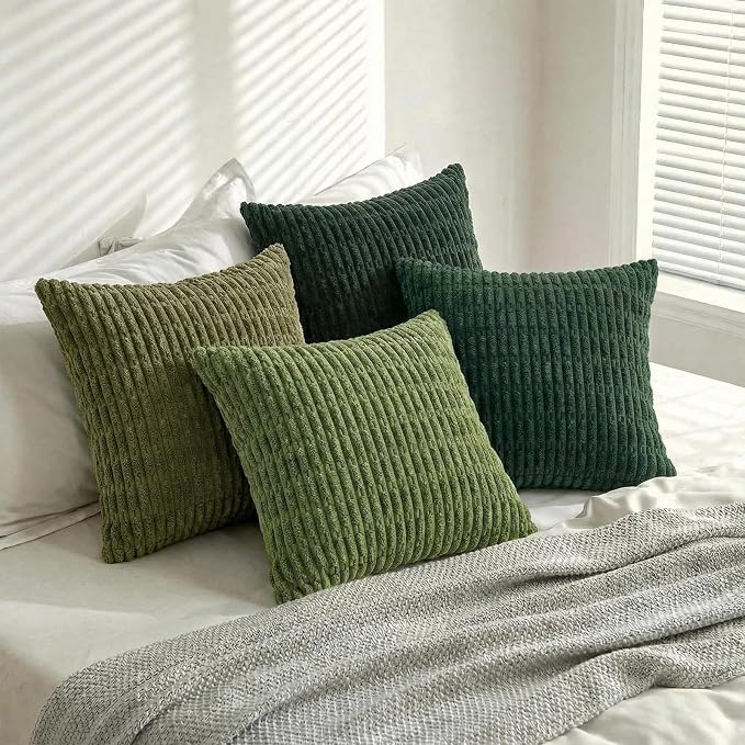 Fancy Homi 4 Packs Decorative Throw Pillow Covers for Living Room Couch Bed, Modern Farmhouse Boho Home Décor Accent Cushion Case, 24" x 24", Green Series