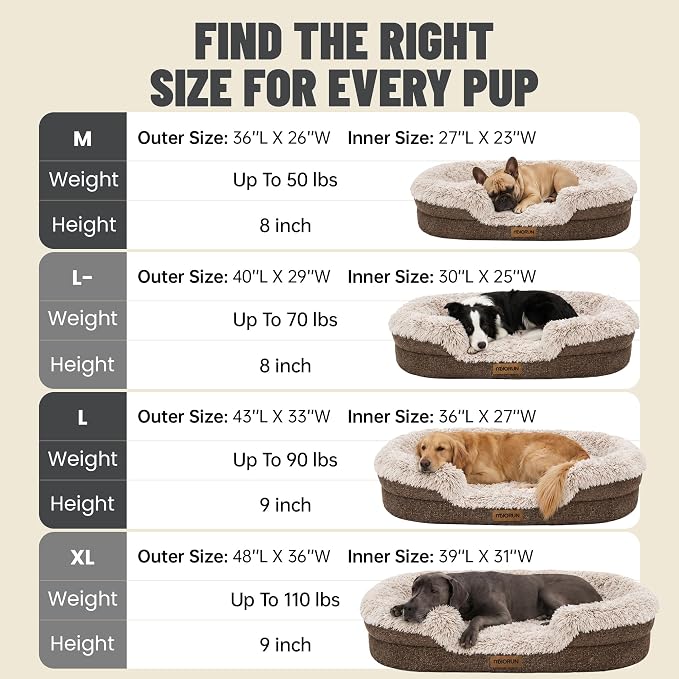 Fluffy Orthopedic Dog Beds Large Sized Dog, 48" Bolster Sofa Bed | Soft plush faux fur,lowered entry,washable cover,waterproof liner,claming dog couch for x-large dogs,supportive bolster