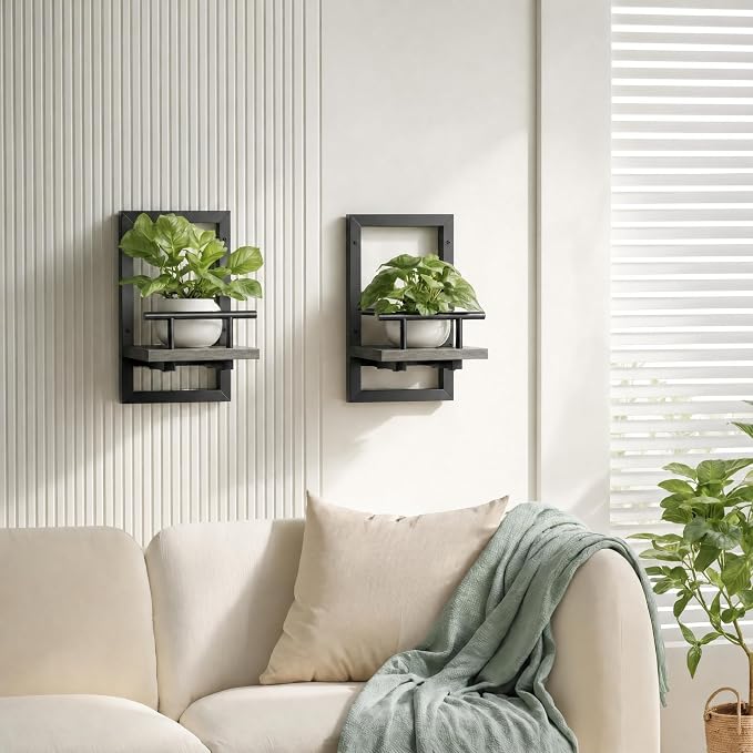 Sbosbo Floating Shelves for Wall Plant Shelf Indoor Wall Mounted Shelves | Wall Planters for Indoor Floating Plant Shelves for Bedroom, Living Room, Kitchen, Office, Bathroom Decor (Grey, 2 Pack)