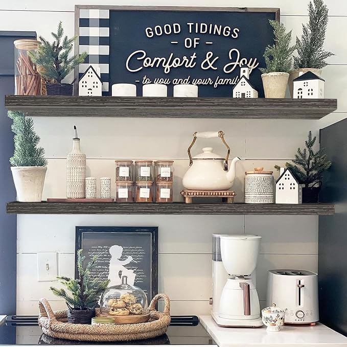 QEEIG Floating Shelves for Wall 47.2" Extra Long - Wall Mounted Shelf Bathroom Kitchen Living Room Bedroom Farmhouse Home Decor Display Bookshelf Large 47.2 x 9.3 inch Set of 2, Grey (008-120GY)