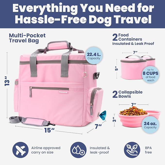 Rubyloo Original Doggy Bag™ Dog Travel Bag for Supplies with Travel Bowls