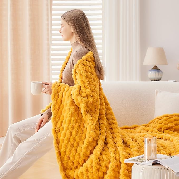 NEWCOSPLAY Fleece Clouds Cozy Throw Blanket for Couch, Yellow, 50"x60" | Premium Silky Flannel Blanket, Soft Lightweight Fluffy Throw Blanket for Bed Sofa Decor, Gift for All Season Use