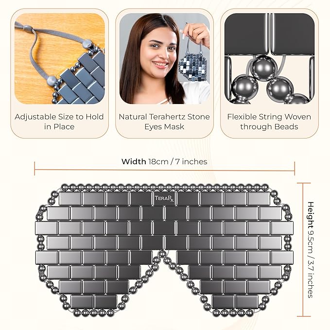 TeraRX® Terahertz Eye Mask – 100% Authentic Terahertz Stone Eye Mask for Cooling & Heating Therapy – Easy To Wear Design with Secure Comfort Straps – Relieves Puffiness, Eyes Fatigue & Fascial Tension