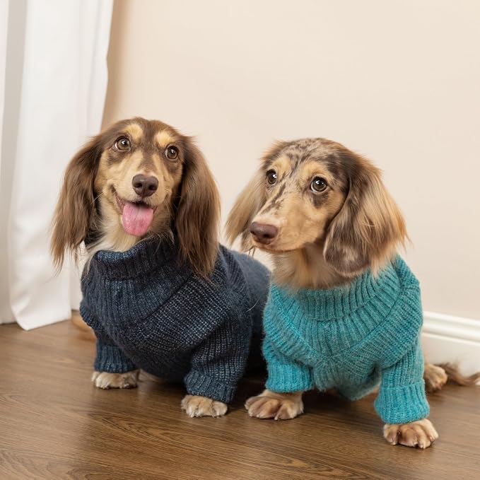 Fitwarm Turtleneck Knit Dog Sweater, Thermal Dog Winter Clothes for Small Dogs Boy Girl, Cozy Sweaters for Dogs, Doggy Pullover Jumper, Pet Outfit, Heather Navy Blue, XXL