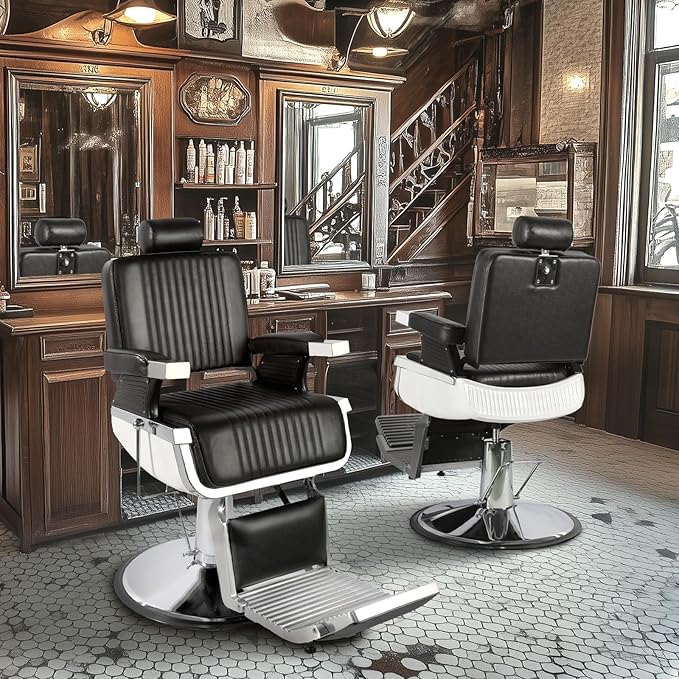Barber Chair for Barbershop, Reclining Salon Styling Chairs for Hair Stylist with Adjustable Headrest, 360° Swivel Professional Hydraulic Hair Chair, Beauty Salon Spa Tattoo Equipment, Black