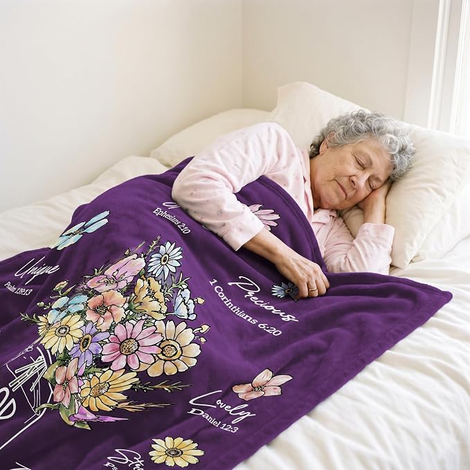 Christian Birthday Gifts for Women, Christian Religious Blanket 80''x 60'' | Birthday Gifts for Women, Baptism Christmas Day Spiritual Gifts for Grandma Nana Mom Sister, Throw Blankets, Deep Purple
