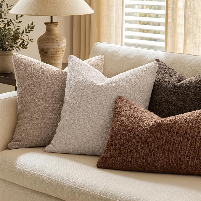 MIULEE Textured Boucle Lumbar Pillow Cover for Bed 12x20 Khaki | Pack of 1 Textured Neutral Couch Throw Pillow Cover, Accent Solid Pillowcase, Sofa Living Room Home Decor