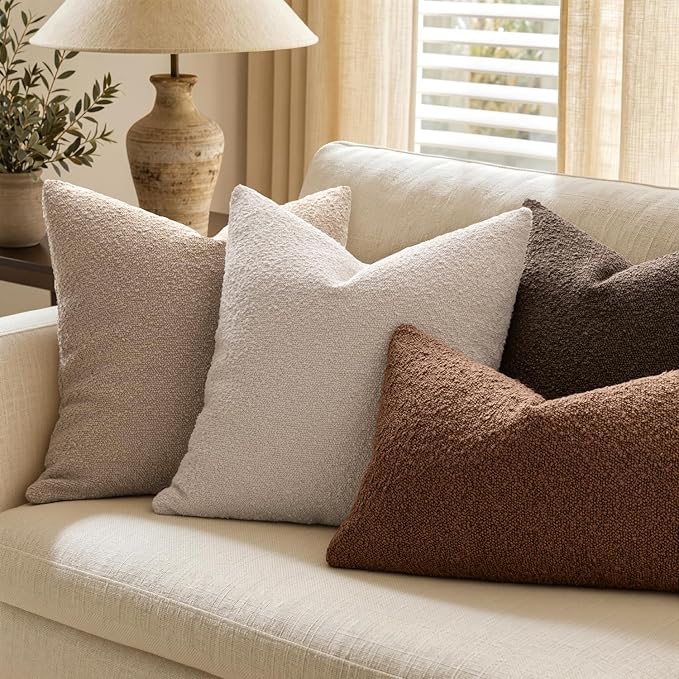 MIULEE 20x20 Decorative Lumbar Boucle Couch Pillow Covers Camel | Set of 2 Textured Neutral Throw Pillow Covers, Accent Solid Pillowcases, Sofa Living Room Home Decor
