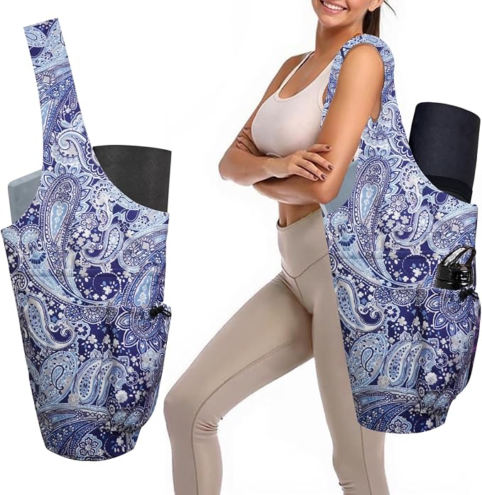 Yoga Mat Bag Carrier for Women Workout Large Waterproof with Zipper Pocket, Keychain and Wide Shoulder Straps