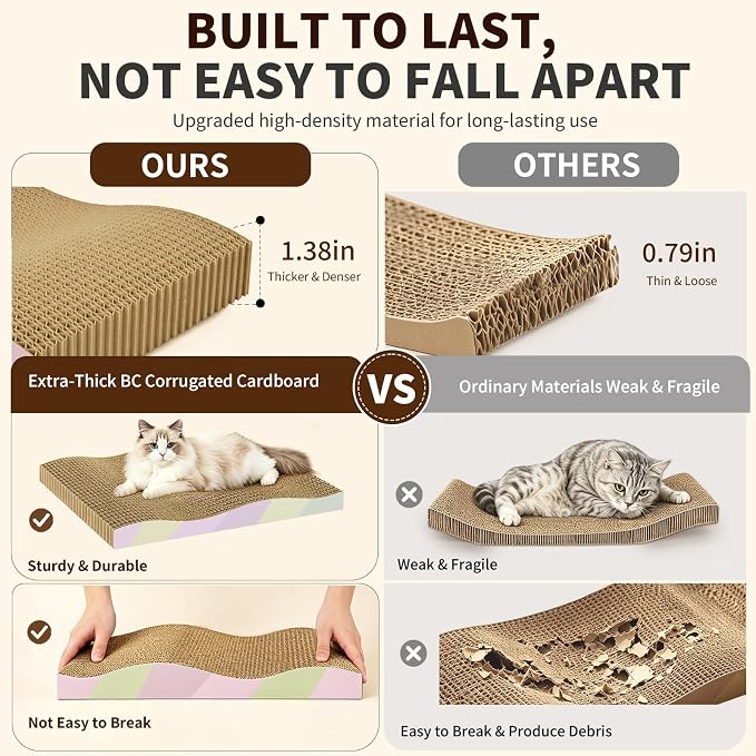 Cat Scratching Board 2-Pack, Reversible Cat Scratcher Pad, Large | Odor-free,Double-sided use,Wave shape,Sturdy,Extra Large,Custom corrugated board,2 Count,cat toys