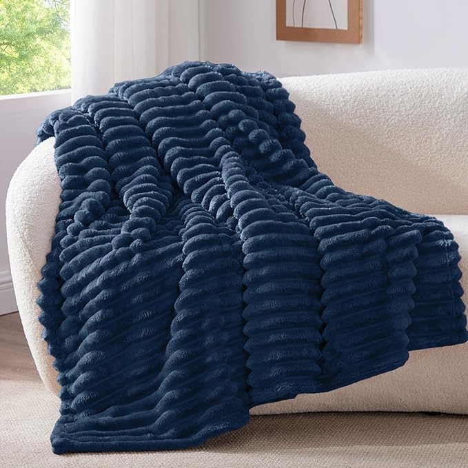 BEDELITE Ribbed Twin Blanket for Couch & Bed, Navy, 60"x80" | Ultra-Soft Plush Fleece, Cozy, Warm Yet Lightweight, Ribbed Texture, Home Decor, Machine Washable, Giftable, All-Season Use