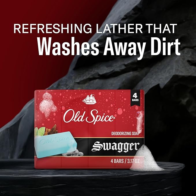 Old Spice Bar Soap for Men, Refreshing Clean to Wash Away Dirt & Odor, Cleansing Formula, Long-Lasting & Confidence-Boosting Fragrance, Swagger with Lime + Cedarwood Scent, 3.17 oz (Pack of 4)