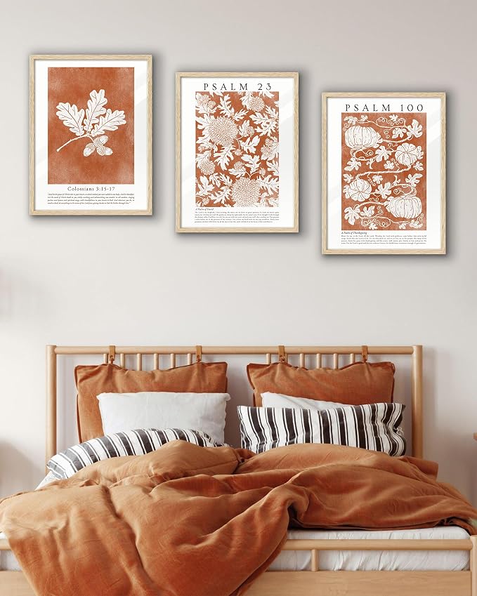 EcoHest 12x16 in Colossians Scripture Fall Botanical Christian Wall Art | Natural Oak Wood Frame with Canvas Wall Art, Burnt Orange Bible Verse Decor for Bedroom, Living Room, Office, Church, 1Pack