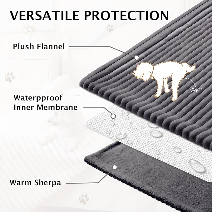 PuTian Waterproof Dog Blanket for Couch, 25"x35", Dark Grey | Blocks Urine, Stains and Pet Hair to Guard Furniture, Perfect For Dogs & Cats On Couch, Bed, Car And Travel