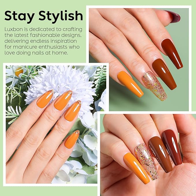 Luxbon 6 pcs Gel Nail Polish Set - Fall Color Set Long Lasting Autumn Gel Polish, uv led Soak Off Nail Art Designs Manicure Kit 022