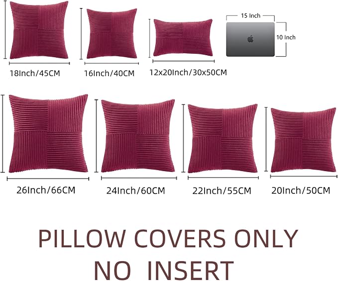 Fancy Homi Burgundy Big Decorative Throw Pillow Covers 24x24 Inch for Living Room Couch Bed Sofa, Rustic Farmhouse Boho Home Decor, Soft Corss Corduroy Patchwork Accent Cushion Case 60x60 cm