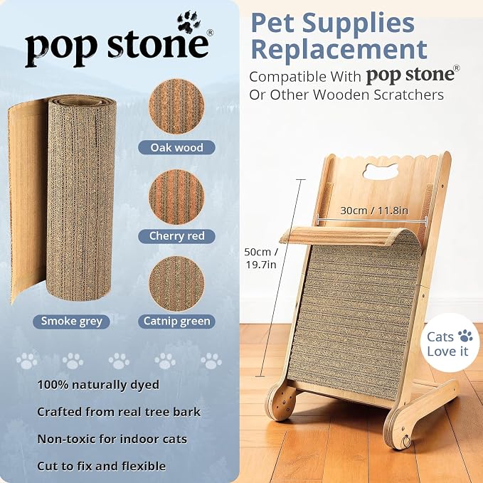 Natural Cork Cat Scratcher Mat with No Pre-Applied Adhesive, Bonus Hook-Loop Tape Included. Replacement for Cat Post, Scratcher, Ramp, Cat Whell and Pet Supplies. (Smoke Gray, 39.4 x 11.8 Inch)
