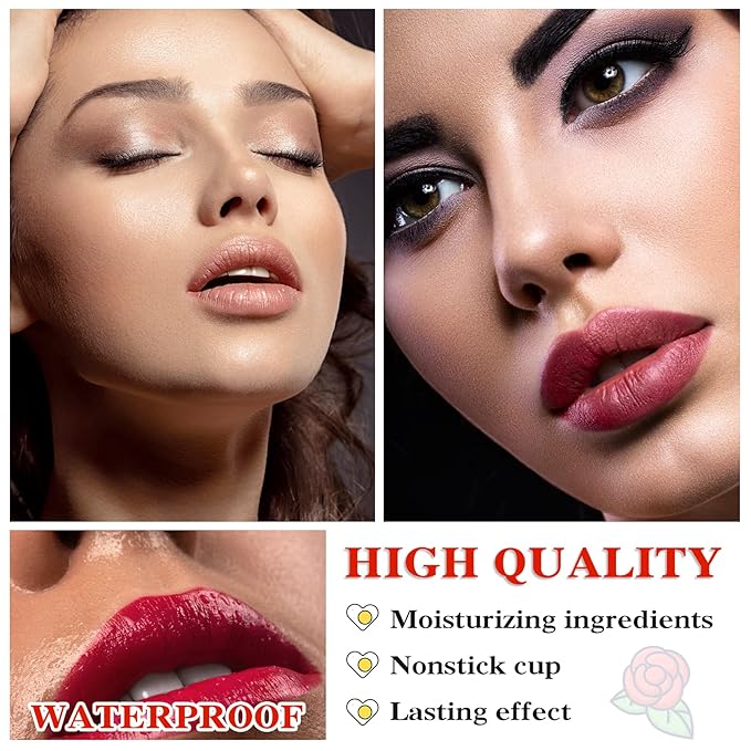 6 Colors Matte Nude Lipstick Set Liquid Lipstick Velvet Lip Gloss Lip Stain Long Lasting Waterproof Nude Pink Lipstick Set for Women Lip Makeup (SET-B)