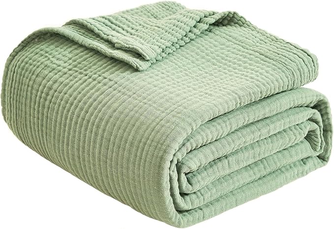 EMME Muslin Blankets for Adults Throw Blanket for Couch Breathable Gauze Soft Lightweight Airy Sage Green Queen 90" x 90"