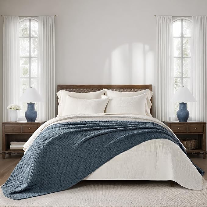 EVERGRACEHOME Chunky Chenille Knit Throw Blanket, 108x92, Stormy Blue | Sculpted Moss Stitch, Chic Modern Farmhouse, All-Season Warmth, OEKO-TEX® Certified, Oversized King for Couch, Bed, Sofa