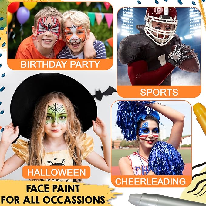 Jim&Gloria Face Paint Kit with Stencils, 12 Large Professional Face Painting Kit for Kids Party Makeup, Facepaint Washable Body Paint for Adults Skin Color Crayons, Girls Christmas Gifts, Crafts Toys