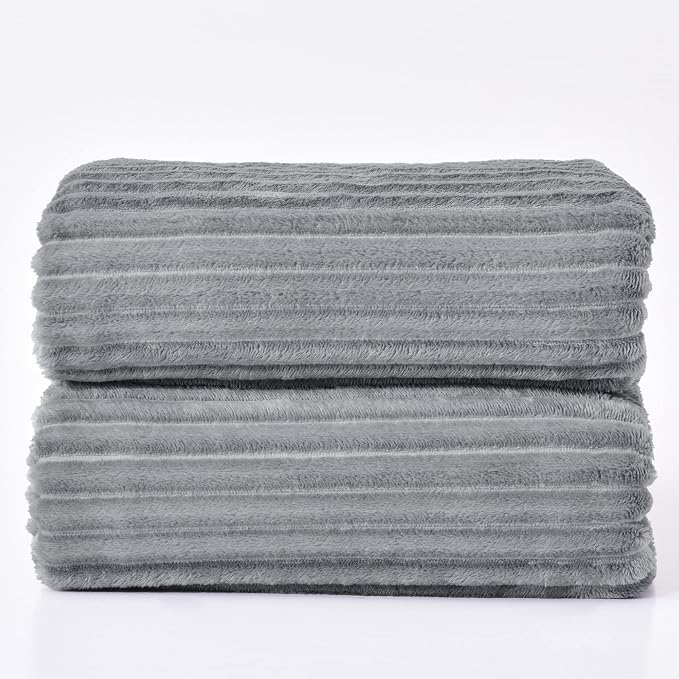 BEDELITE 3D Ribbed Jacquard Grey King Size Blankets for Bed, 108x90 Inch | Soft Warm Decorative Fluffy Blanket, Cozy Fuzzy Lightweight Plush Fleece Throw Blankets for Bed, Room Decor, Gift for Women
